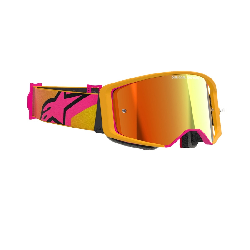 Ochelari de motocross Alpinestars Supertech Corp galben-roz cu lentile roșii în oglindă