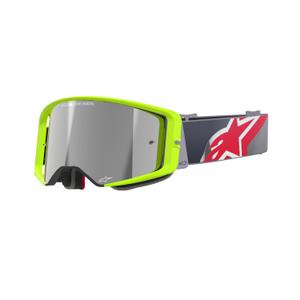 Ochelari de motocross Alpinestars Supertech Corp galben-rosu fluo cu lentila argintie oglinda