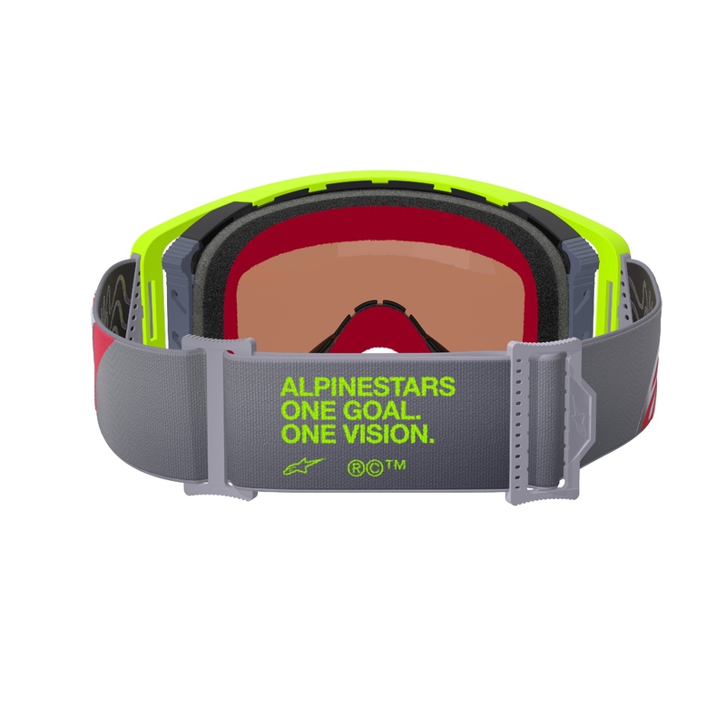 Ochelari de motocross Alpinestars Supertech Corp galben-rosu fluo cu lentila argintie oglinda