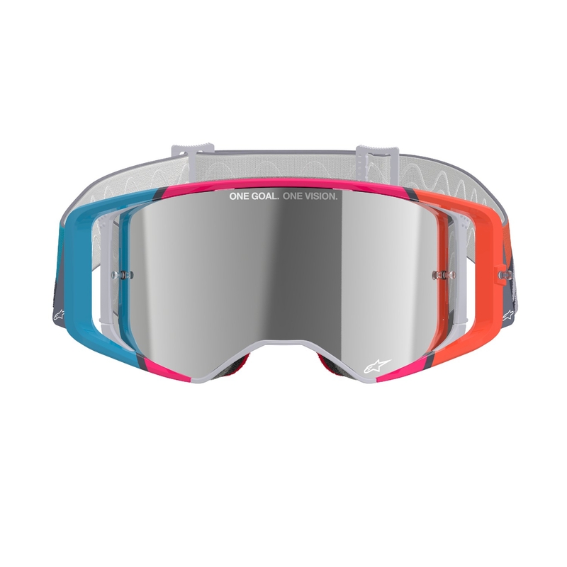 Ochelari de motocross Alpinestars Supertech Stream gri-multicolor cu lentila argintie oglinda
