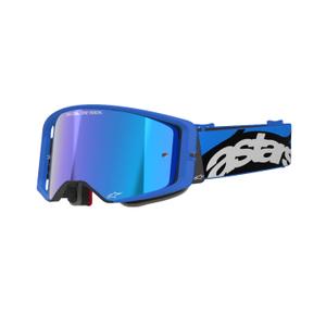 Ochelari de motocross Alpinestars Supertech Stream albaștri cu lentilă oglindă albastră