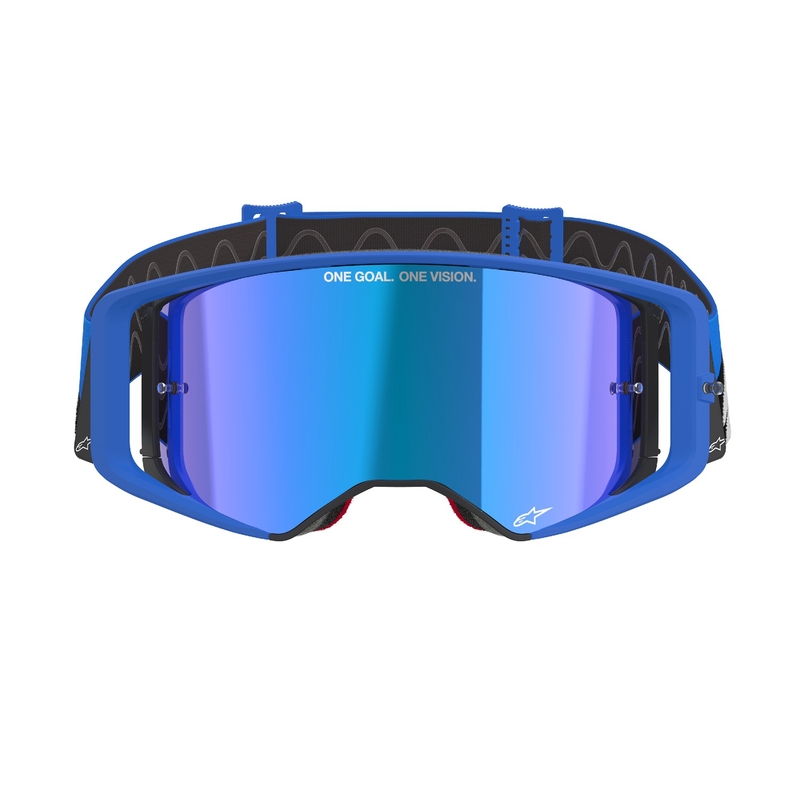 Ochelari de motocross Alpinestars Supertech Stream albaștri cu lentilă oglindă albastră