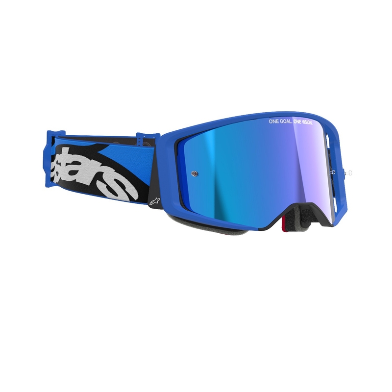 Ochelari de motocross Alpinestars Supertech Stream albaștri cu lentilă oglindă albastră