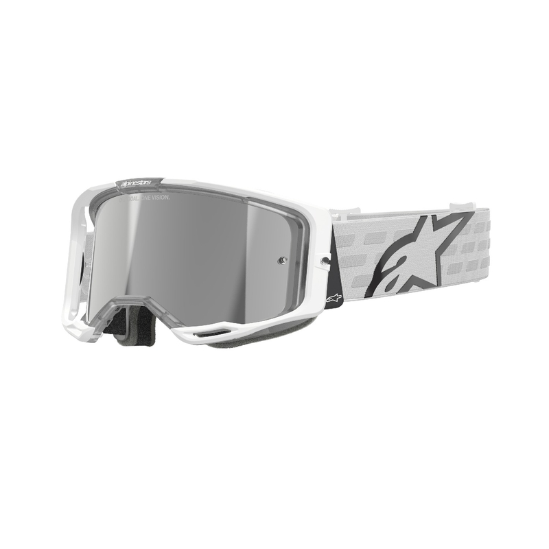 Ochelari de motocross Alpinestars Vision 8 Corp albi cu lentile argintie oglinda