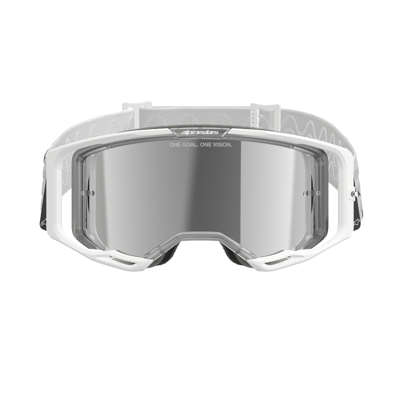 Ochelari de motocross Alpinestars Vision 8 Corp albi cu lentile argintie oglinda