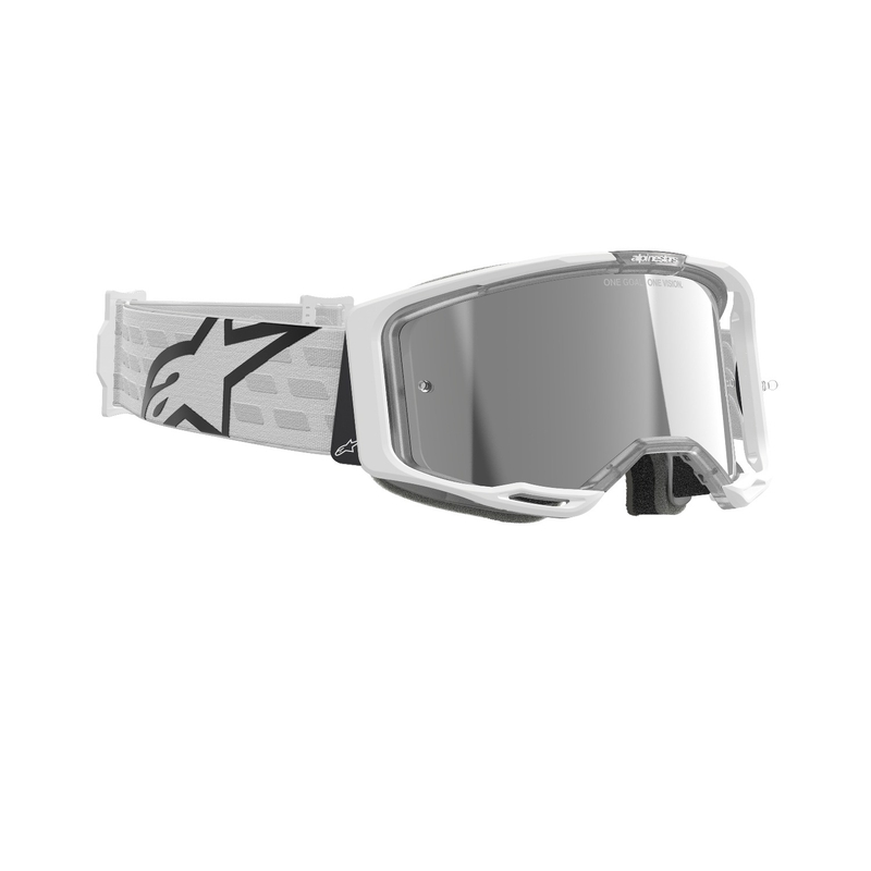 Ochelari de motocross Alpinestars Vision 8 Corp albi cu lentile argintie oglinda