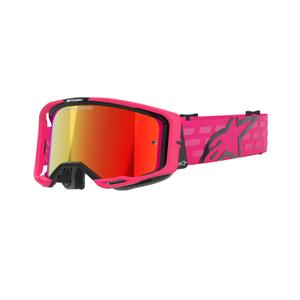 Ochelari de motocross Alpinestars Vision 8 Corp roz cu lentile roșii în oglindă