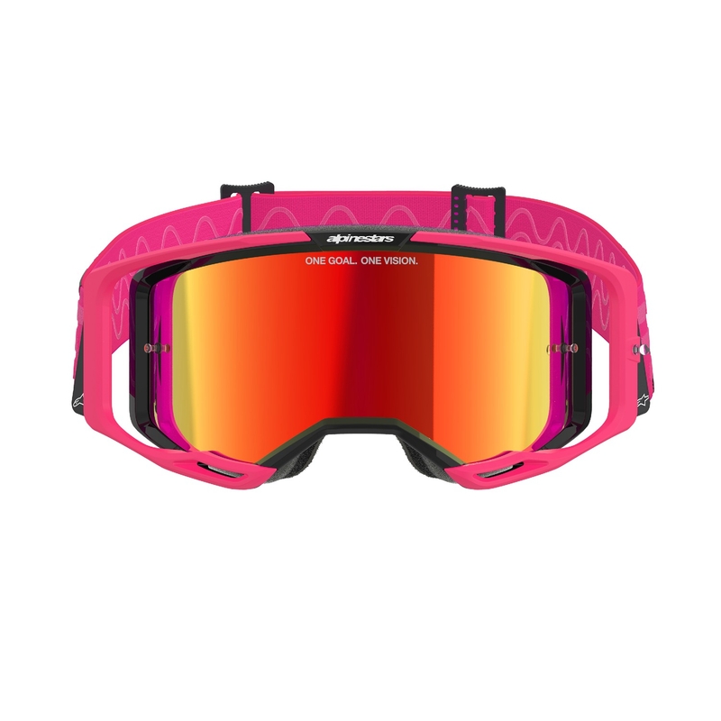 Ochelari de motocross Alpinestars Vision 8 Corp roz cu lentile roșii în oglindă