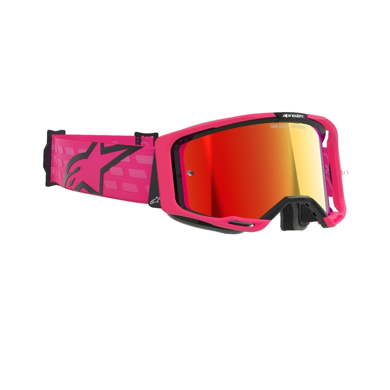 Ochelari de motocross Alpinestars Vision 8 Corp roz cu lentile roșii în oglindă