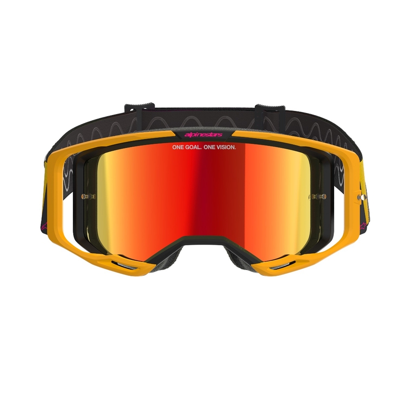 Ochelari de motocross Alpinestars Vision 8 Corp galben-roz cu lentile roșii în oglindă