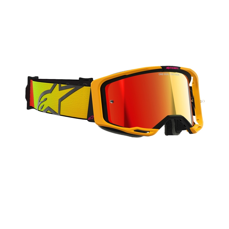 Ochelari de motocross Alpinestars Vision 8 Corp galben-roz cu lentile roșii în oglindă