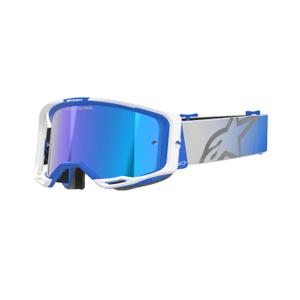 Ochelari de motocross Alpinestars Vision 8 Corp alb-albastru cu lentilă albastră în oglindă