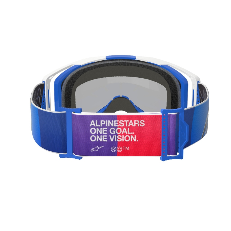 Ochelari de motocross Alpinestars Vision 8 Corp alb-albastru cu lentilă albastră în oglindă