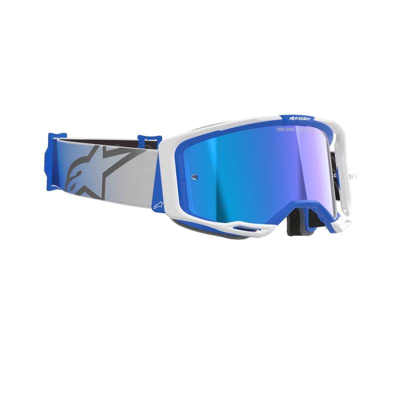 Ochelari de motocross Alpinestars Vision 8 Corp alb-albastru cu lentilă albastră în oglindă