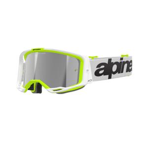 Ochelari de motocross Alpinestars Vision 8 Wordmark alb-galben fluor cu lentilă argintie oglindă