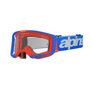 Ochelari de motocross Alpinestars Vision 8 Wordmark albastru-portocaliu cu lentile transparente