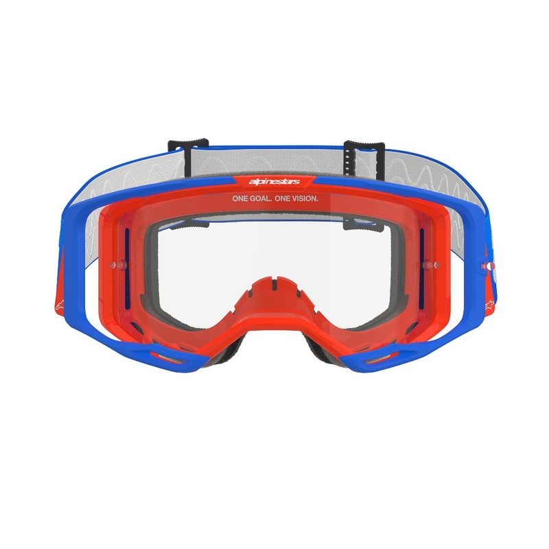 Ochelari de motocross Alpinestars Vision 8 Wordmark albastru-portocaliu cu lentile transparente