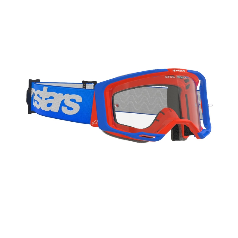 Ochelari de motocross Alpinestars Vision 8 Wordmark albastru-portocaliu cu lentile transparente