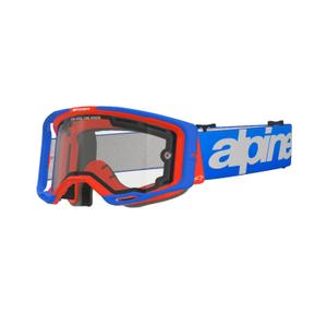 Ochelari de motocross Alpinestars Vision 8 Wordmark albastru-portocaliu cu lentilă dublă anti-aburire transparentă