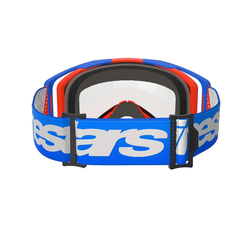 Ochelari de motocross Alpinestars Vision 8 Wordmark albastru-portocaliu cu lentilă dublă anti-aburire transparentă