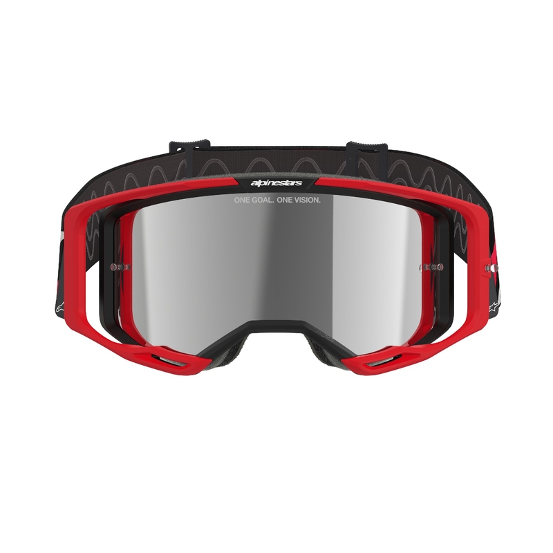 Ochelari de motocross Alpinestars Vision 8 Luar roșu-negru cu lentilă argintie în oglindă