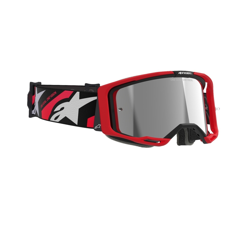 Ochelari de motocross Alpinestars Vision 8 Luar roșu-negru cu lentilă argintie în oglindă