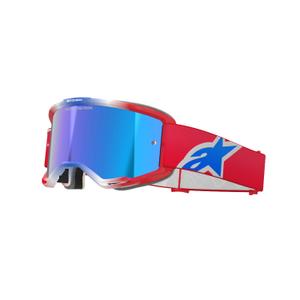 Ochelari de protecție Alpinestars Vision 5 Corp de motocross roșu-alb-albastru cu lentilă oglindă albastră