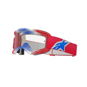 Ochelari de protecție de motocross Alpinestars Vision 5 Corp roșu-alb-albastru cu lentilă transparentă