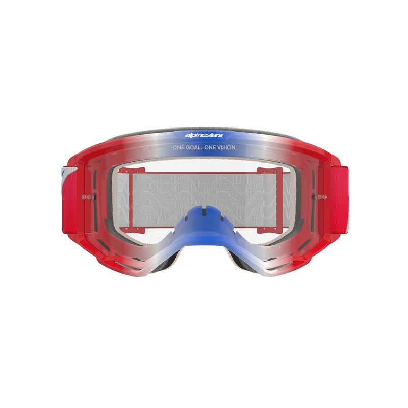 Ochelari de protecție de motocross Alpinestars Vision 5 Corp roșu-alb-albastru cu lentilă transparentă