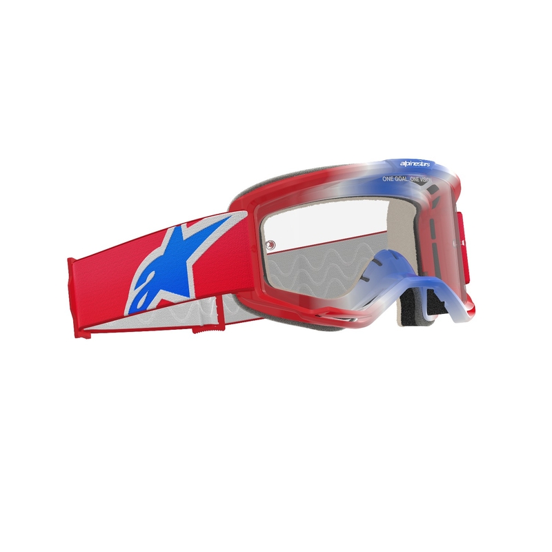 Ochelari de protecție de motocross Alpinestars Vision 5 Corp roșu-alb-albastru cu lentilă transparentă