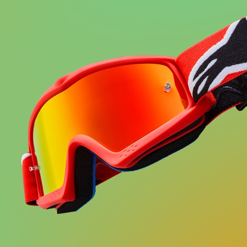 Ochelari de motocross Alpinestars Vision Youth Hollow pentru copii Negru-Antracit-Galben Fluo cu Lentila Argintie Oglinda