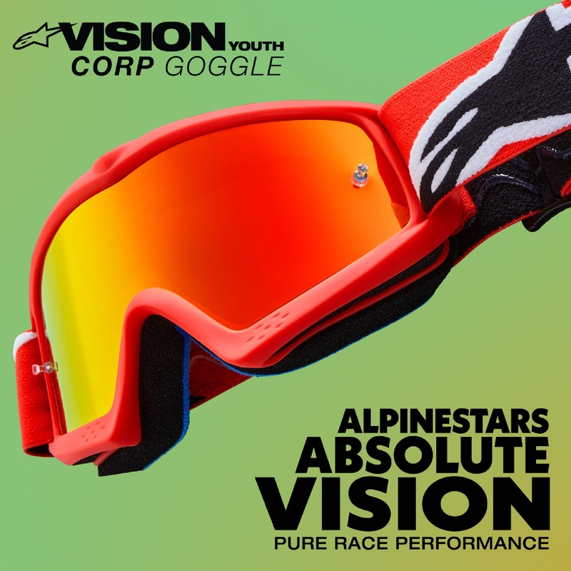 Ochelari de motocross pentru copii Alpinestars Vision Youth Blaze albaștri cu lentilă albastră în oglindă