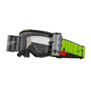 Ochelari de motocross Alpinestars Vision 5 Hollow ROLL-OFF Wide Vision gri-galben fluo cu plexiglas transparent