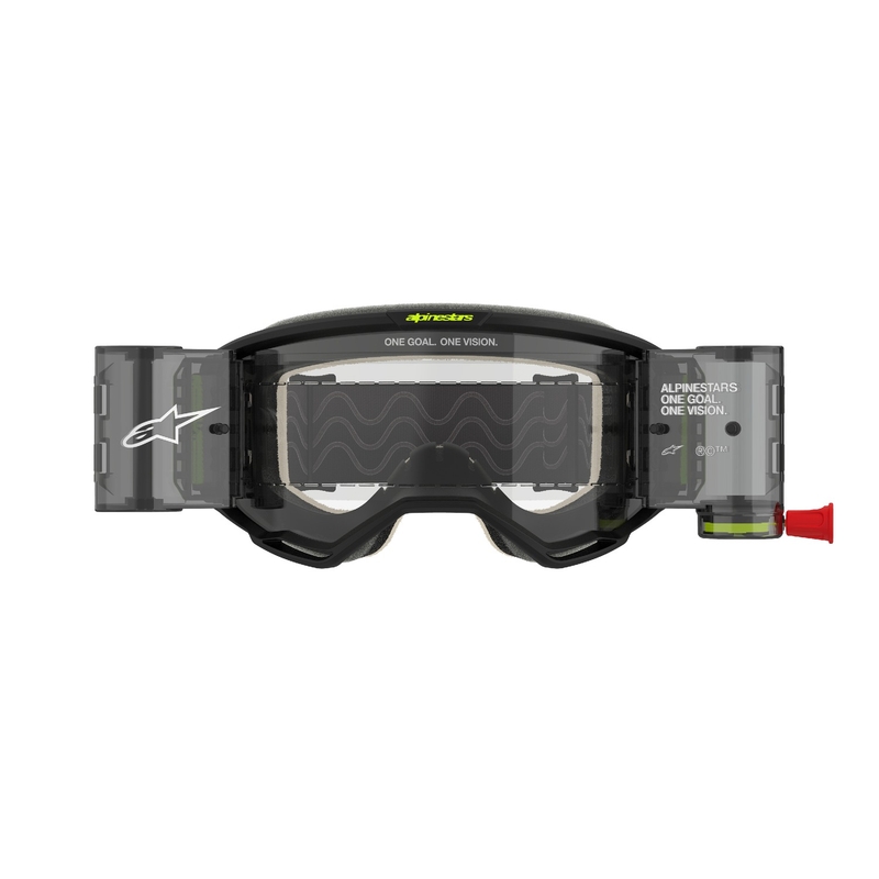 Ochelari de motocross Alpinestars Vision 5 Hollow ROLL-OFF Wide Vision gri-galben fluo cu plexiglas transparent