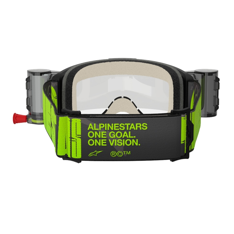 Ochelari de motocross Alpinestars Vision 5 Hollow ROLL-OFF Wide Vision gri-galben fluo cu plexiglas transparent
