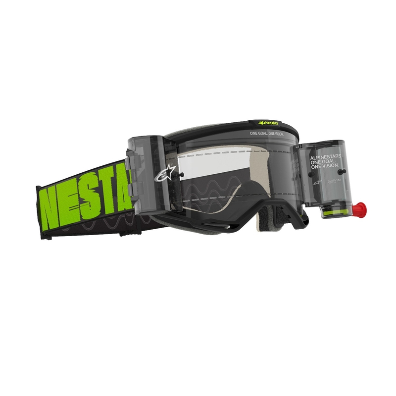 Ochelari de motocross Alpinestars Vision 5 Hollow ROLL-OFF Wide Vision gri-galben fluo cu plexiglas transparent