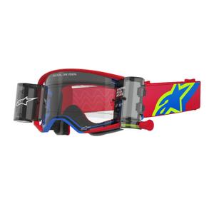 Ochelari de protecție pentru motocross Alpinestars Supertech Corp ROLL-OFF Wide Vision, roșu-albastru, cu lentile transparente