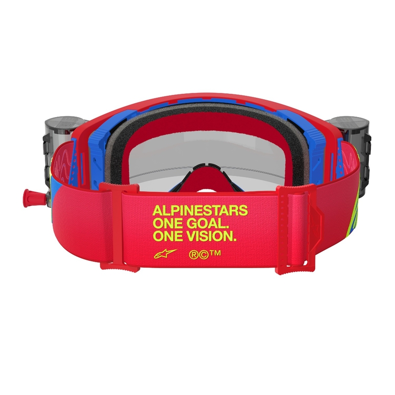 Ochelari de protecție pentru motocross Alpinestars Supertech Corp ROLL-OFF Wide Vision, roșu-albastru, cu lentile transparente