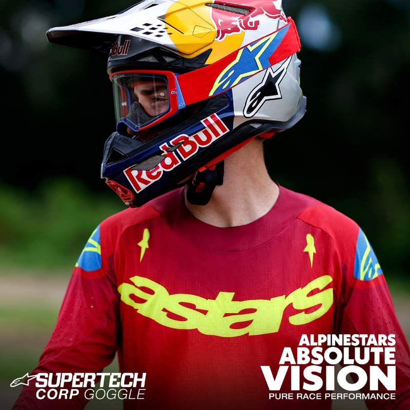 Ochelari de motocross Alpinestars Supertech Stream ROLL-OFF Wide Vision albaștri cu lentile transparente