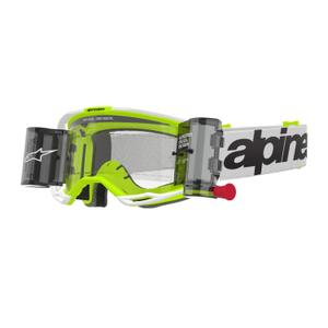Ochelari de motocross Alpinestars Vision 8 Wordmark ROLL-OFF Wide Vision alb-galben fluo cu lentile transparente