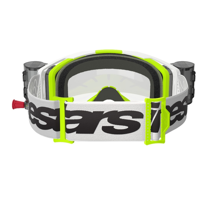 Ochelari de motocross Alpinestars Vision 8 Wordmark ROLL-OFF Wide Vision alb-galben fluo cu lentile transparente
