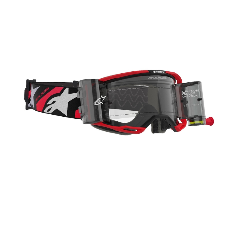 Ochelari de protecție Alpinestars Vision 8 Luar ROLL-OFF Wide Vision pentru motocross roșu-negru cu lentilă transparentă
