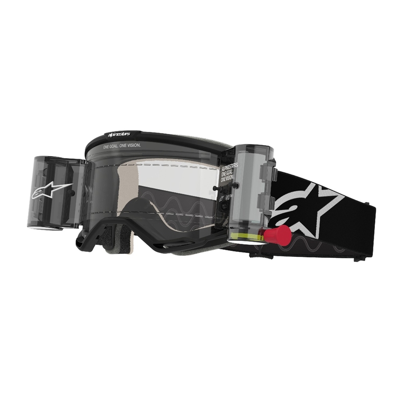 Ochelari de protecție pentru motocross Alpinestars Vision 5 Corp ROLL-OFF Wide Vision negri cu lentilă transparentă