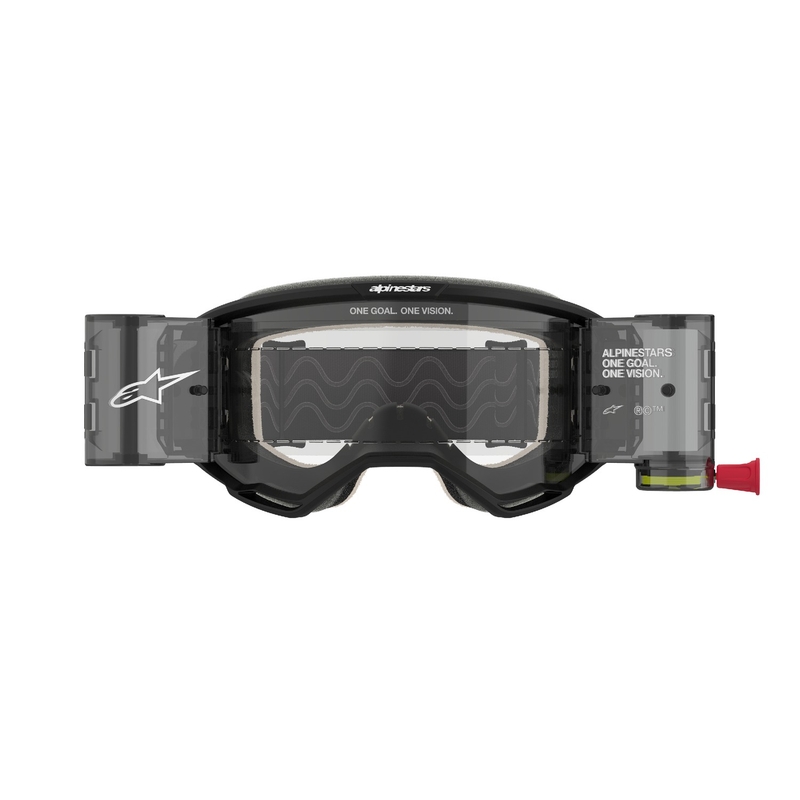 Ochelari de protecție pentru motocross Alpinestars Vision 5 Corp ROLL-OFF Wide Vision negri cu lentilă transparentă