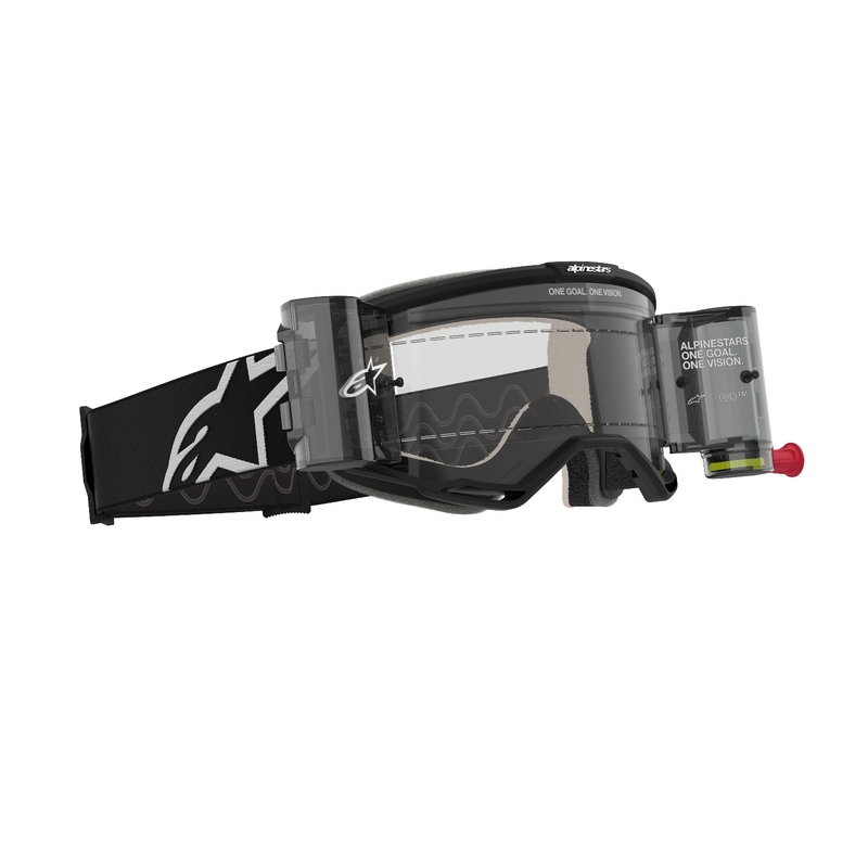 Ochelari de protecție pentru motocross Alpinestars Vision 5 Corp ROLL-OFF Wide Vision negri cu lentilă transparentă
