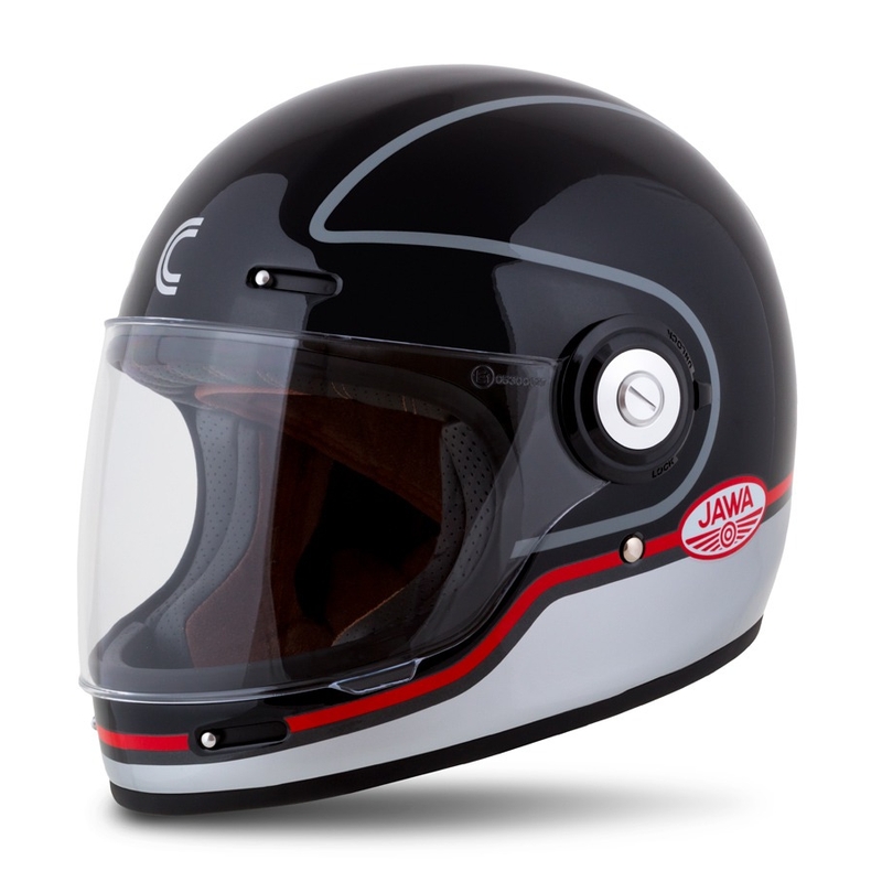 Casca moto integrala Cassida Fiber Jawa Sport negru-argintiu-rosu - II. calitate