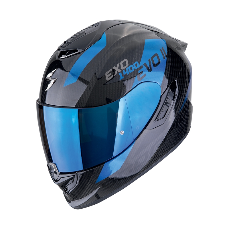 Casca moto integrala Scorpion EXO-1400 EVO II CARBON AIR PLATTED negru-albastru lichidare