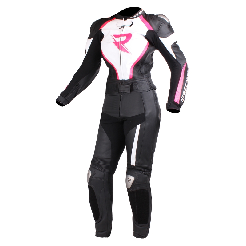 Combinezon moto  pentru femei Street Racer Andy negru-alb-roz fluorescent lichidare