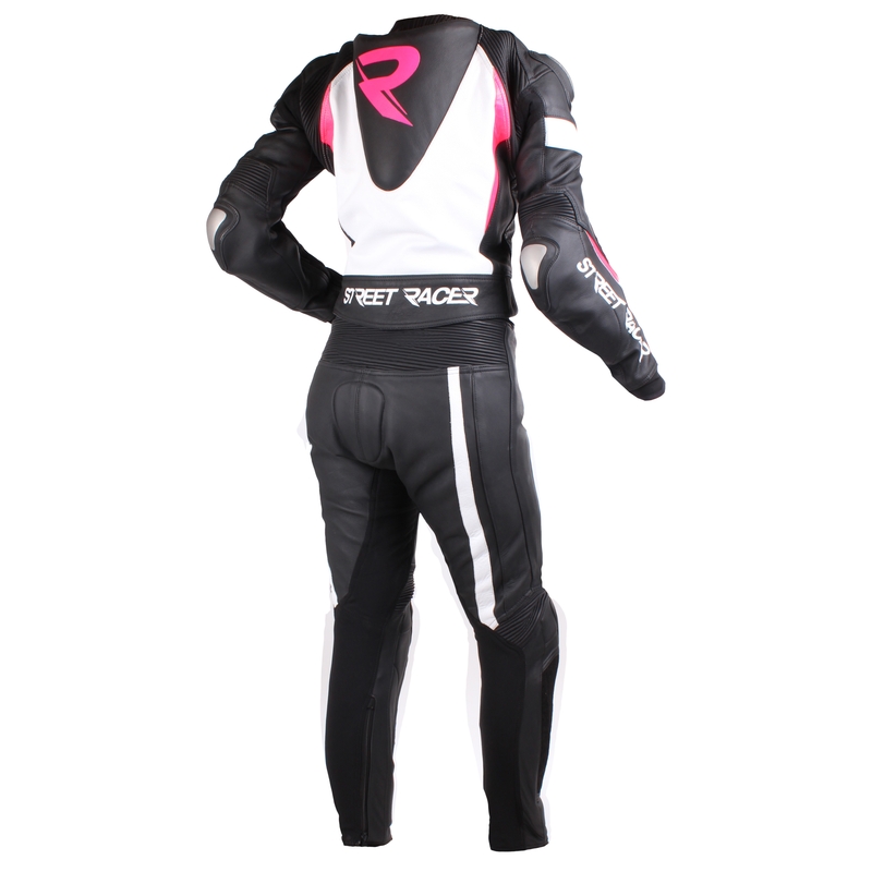Combinezon moto  pentru femei Street Racer Andy negru-alb-roz fluorescent lichidare