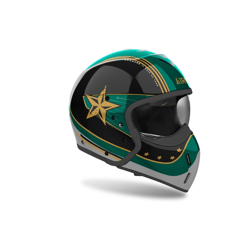 Casca moto modulara Airoh J110 Command verde stralucitor